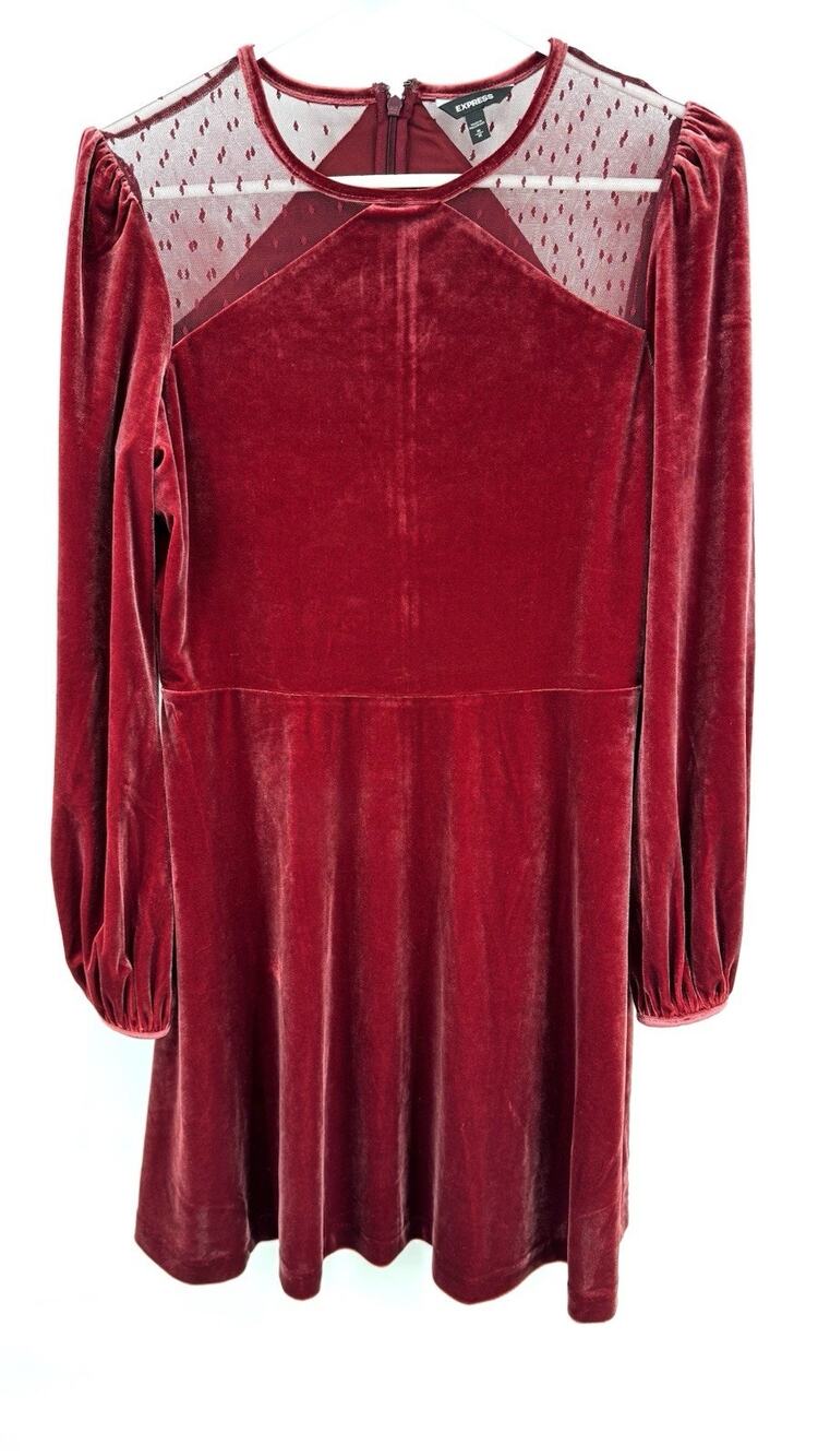 Pink Velvet and Lace Panel Dress Express Size Medium Long Sleeve